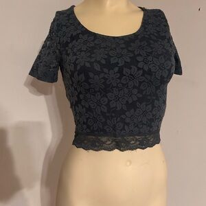 Topshop Blue Fitted Crop Blouse Short Sleeve